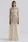 Malina 12247777 cream lace embroidered maxi dress at No19 Boutique