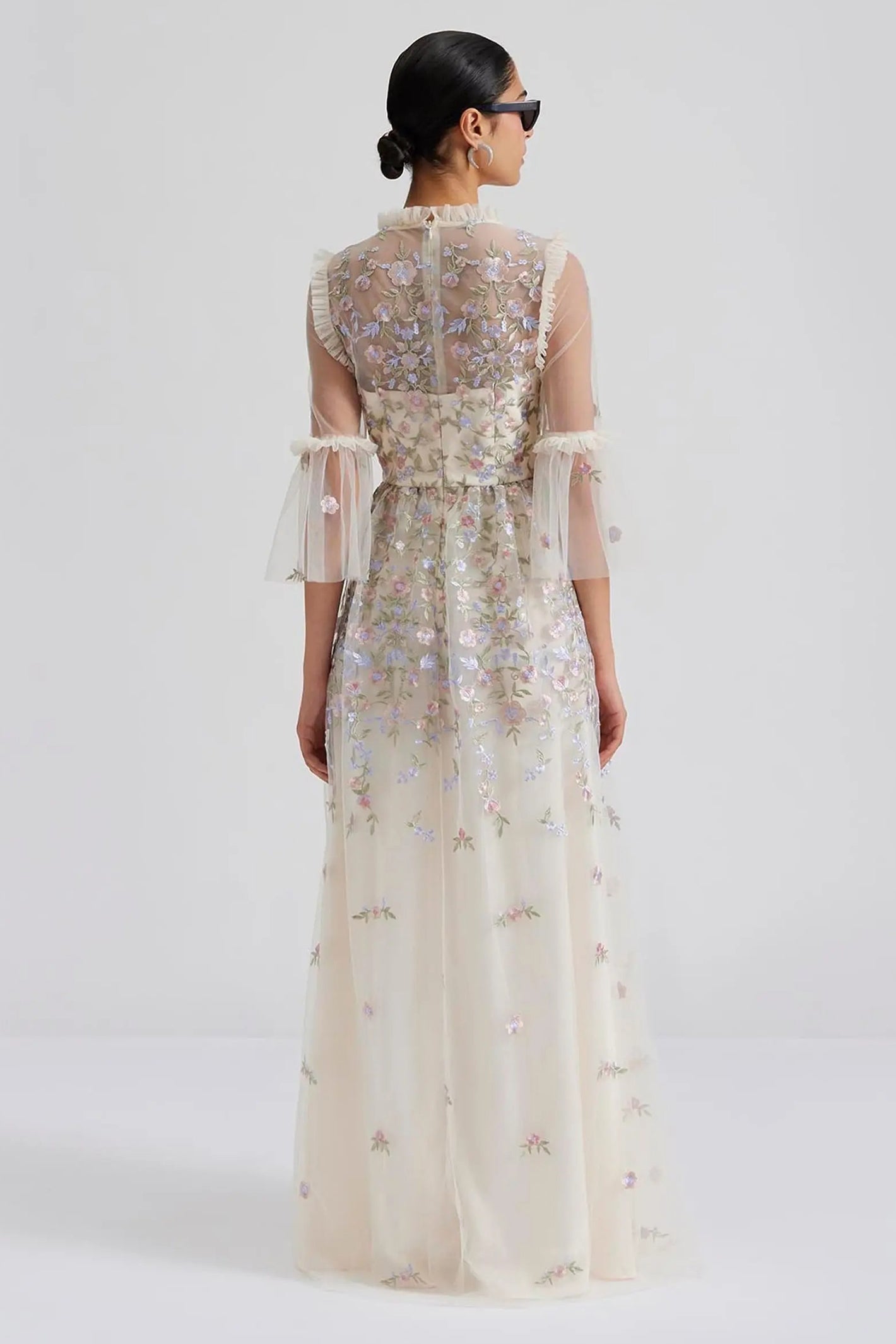 Malina 12247777 cream lace embroidered maxi dress at No19 Boutique