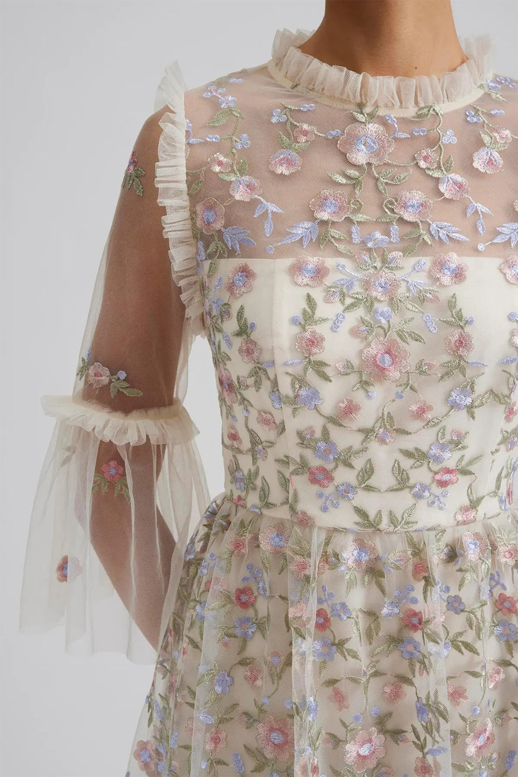 Malina 12247777 cream lace embroidered maxi dress at No19 Boutique