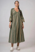 Aether 2670.92645 khaki gold embroidered midi dress at No19 Boutique