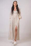 Aether 2670.92691 grey gold celestial print maxi dress at No19 Boutique