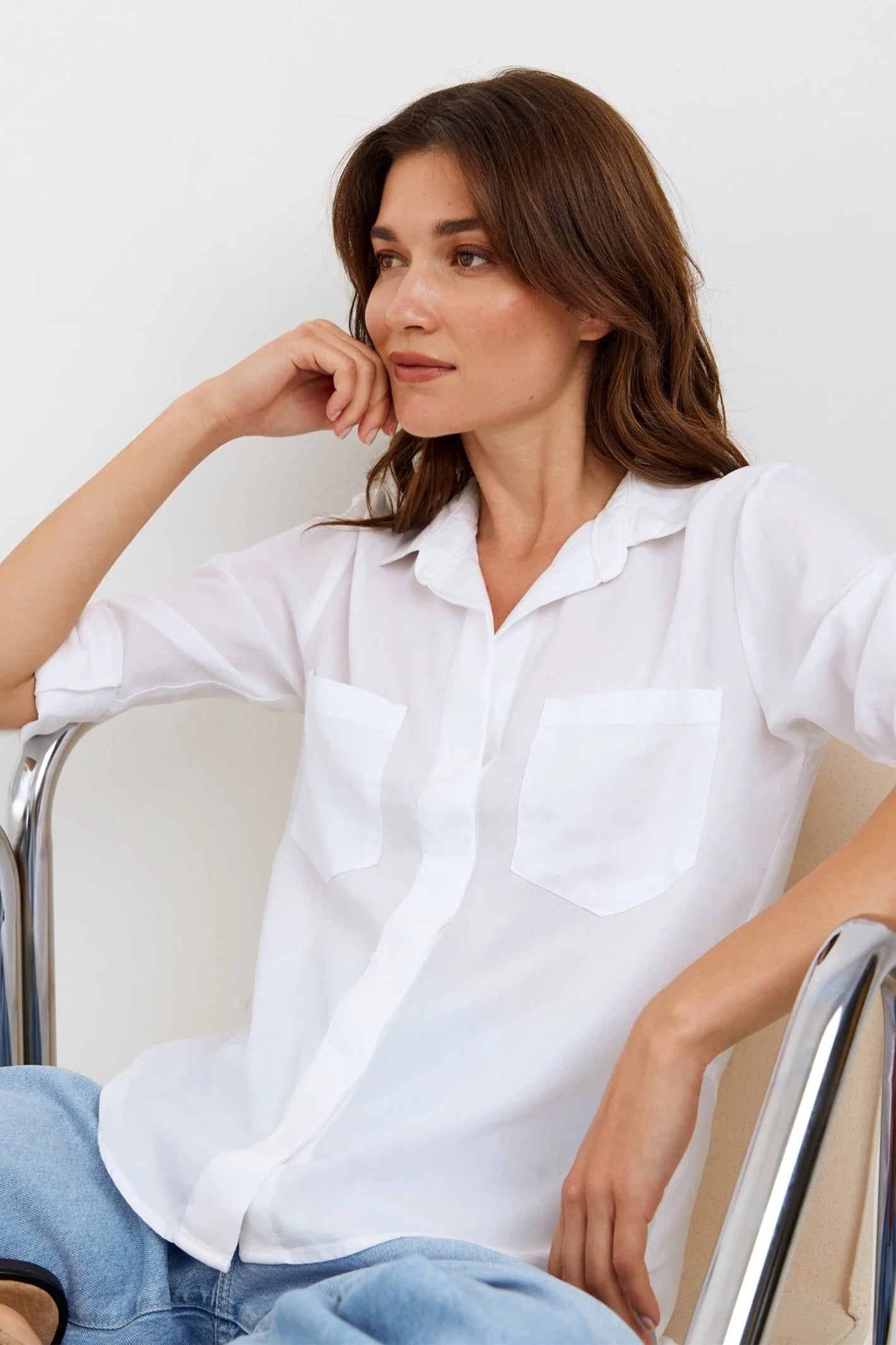 Bella Dahl B2631-654-303 White Split Button Down Shirt