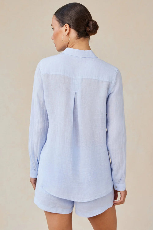 Bella Dahl B2808-653-302 Perennial Blue Pocket Button Down Shirt