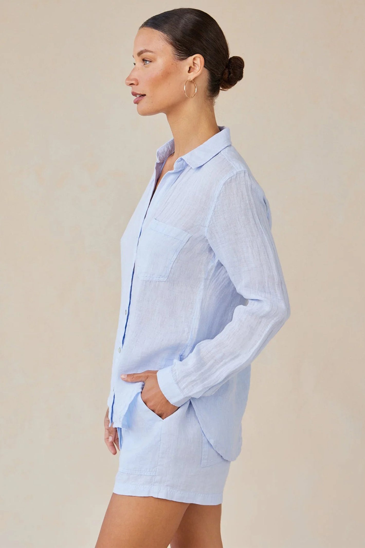 Bella Dahl B2808-653-302 Perennial Blue Pocket Button Down Shirt