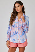 Bella Dahl B4478-H72-304 Blue Garden Mist Print Full Button Down Hipster Shirt