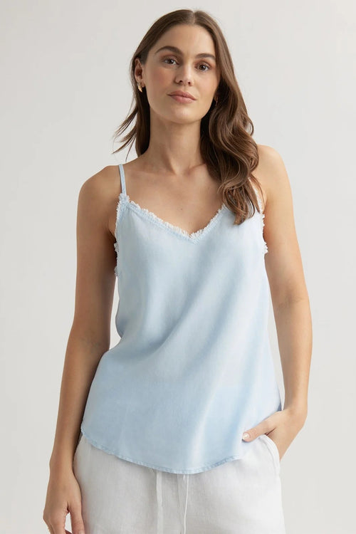 Bella Dahl B2243-654-303 Clear Water Blue Frayed Cami Top