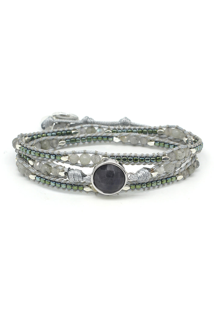 Boho Betty America Grey Silver Gemstone 3 Wrap Bracelet TSVSLCRY No.29, packshot
