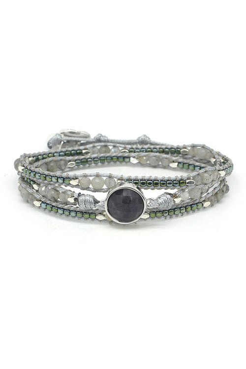 Boho Betty America Grey Silver Gemstone 3 Wrap Bracelet TSVSLCRY No.29, packshot