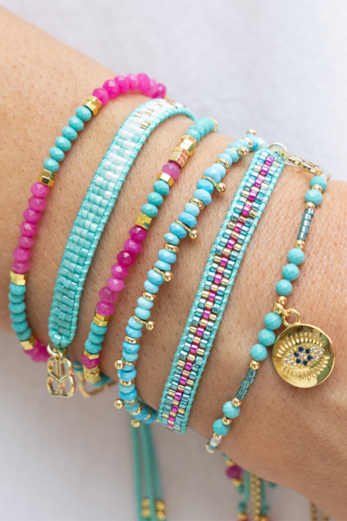Boho Betty Cerise Pink Turquoise Beaded Bracelet BRPKTQST No.10, styled
