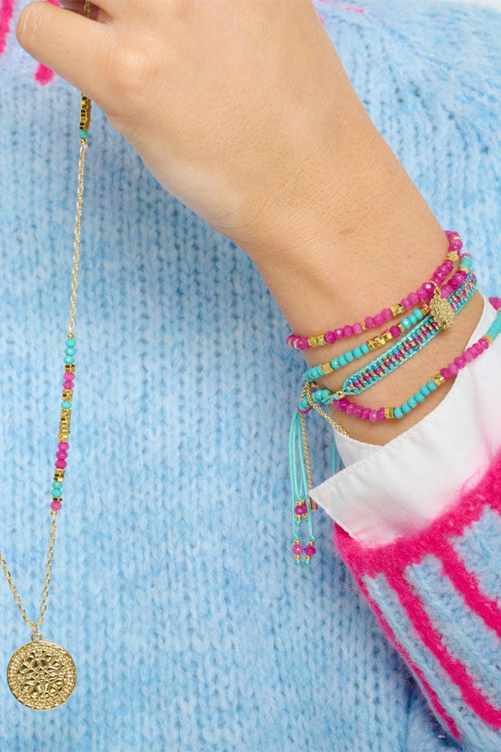 Boho Betty Cerise Pink Turquoise Beaded Bracelet BRPKTQST No.10, styled