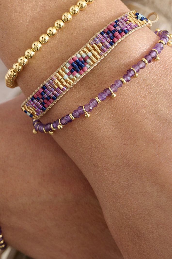 Boho Betty Magic Lilac Purple Friendship Bracelet MGMLIGLD No.21, styled