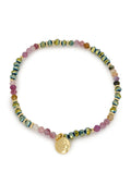 Boho Betty Olive Tourmaline Multicolour Gold Stretch Bracelet BROLTGLD No.59, packshot