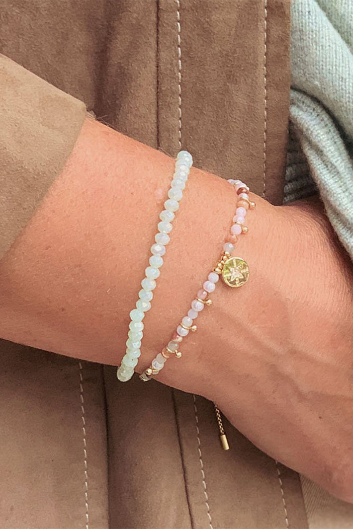 Boho Betty Prunus White Silver Crystal Stretch Bracelet BBDSTWH No.33, detail
