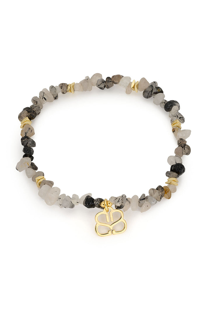 Boho Betty Sana Black Rutilated Quartz Grey Gold Stretch Bracelet BRRCBRGLD No.73, packshot