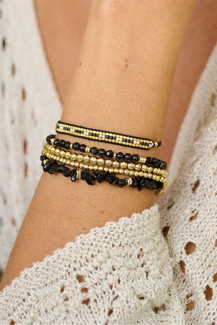 Boho Betty Sana Black Spinel Gold Stretch Bracelet BRRCBSGLD No.72, styled