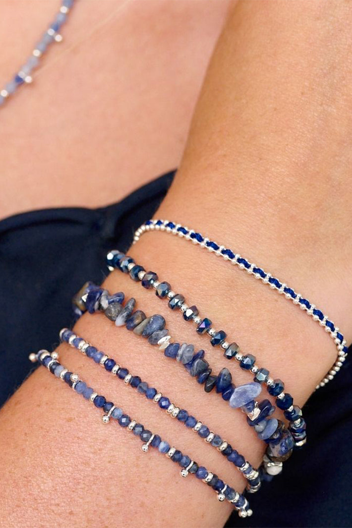 Boho Betty Sana Blue Aventurine Silver Stretch Bracelet BRRCBASLV No.69, styled