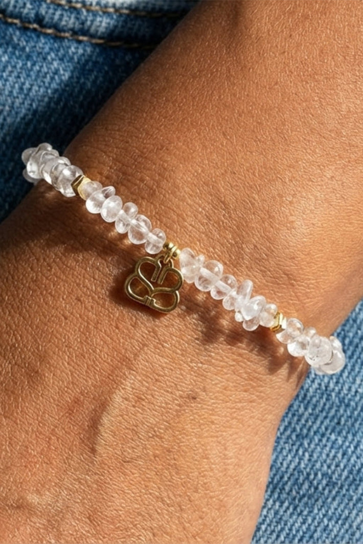 Boho Betty Sana Rock Crystal Clear Gold Stretch Bracelet BRRCRCGLD No.68, styled
