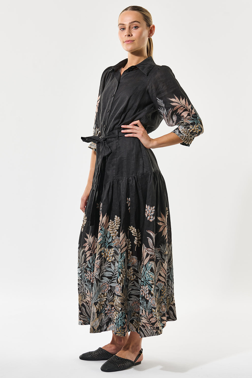Dea Kudibal 0170725 PalmaDEA NS Nori Black Print Collared Linen Dress