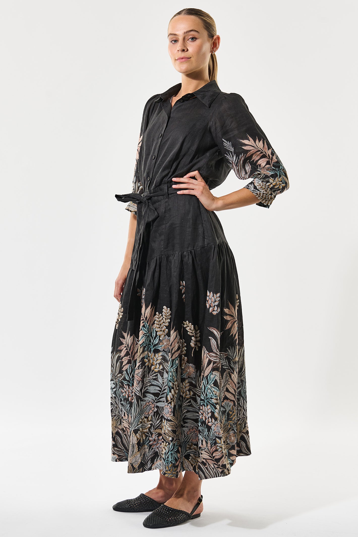 Dea Kudibal 0170725 PalmaDEA NS Nori Black Print Collared Linen Dress