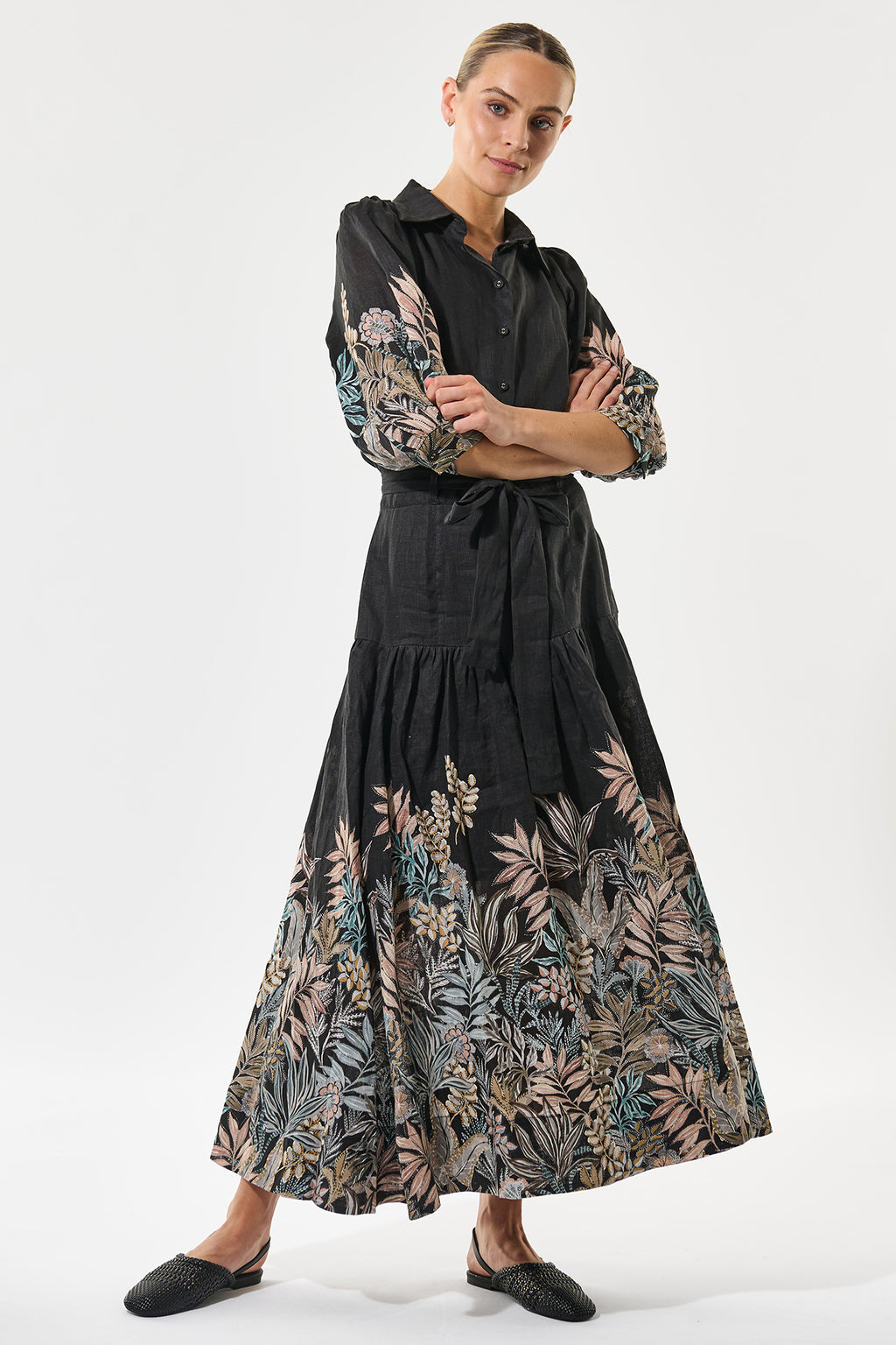 Dea Kudibal 0170725 PalmaDEA NS Nori Black Print Collared Linen Dress