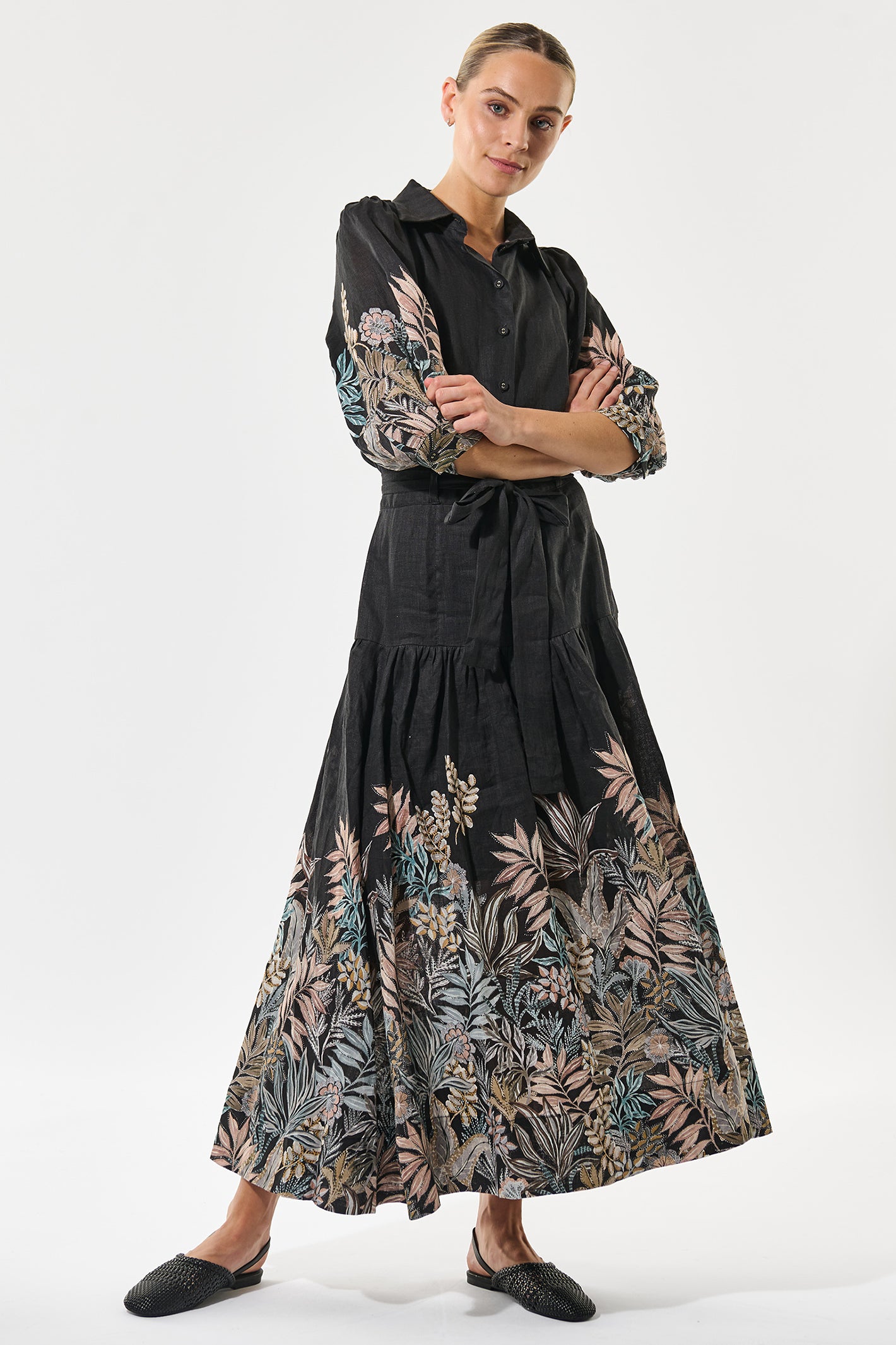 Dea Kudibal 0170725 PalmaDEA NS Nori Black Print Collared Linen Dress