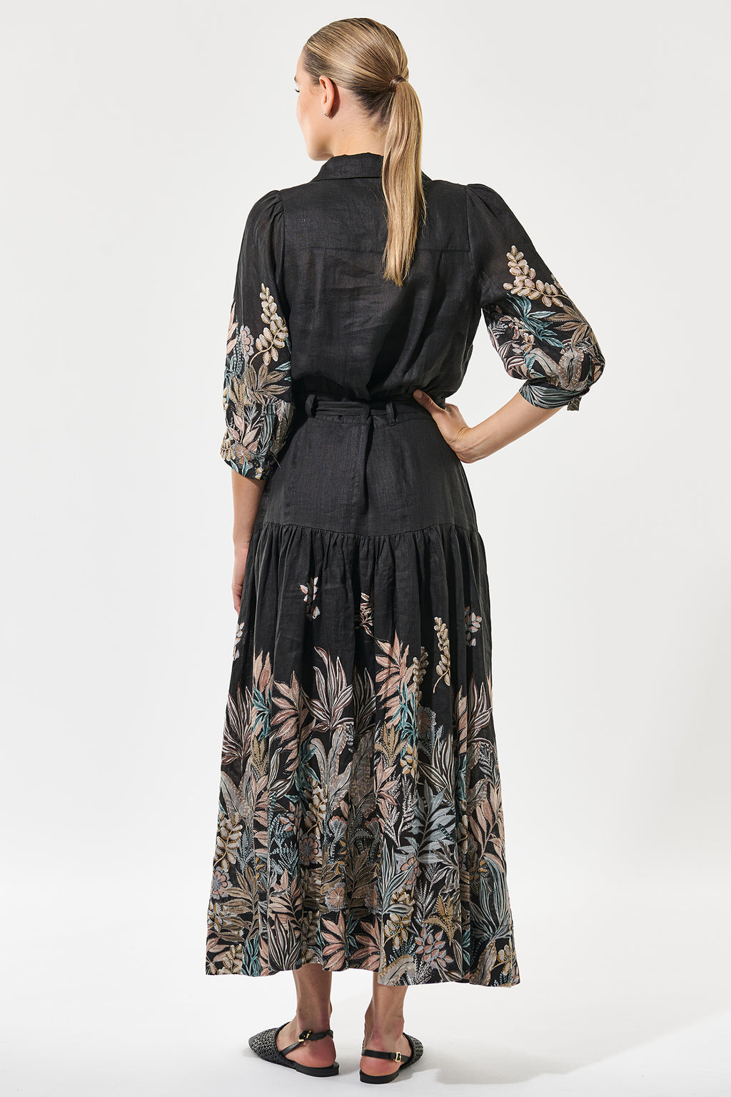 Dea Kudibal 0170725 PalmaDEA NS Nori Black Print Collared Linen Dress