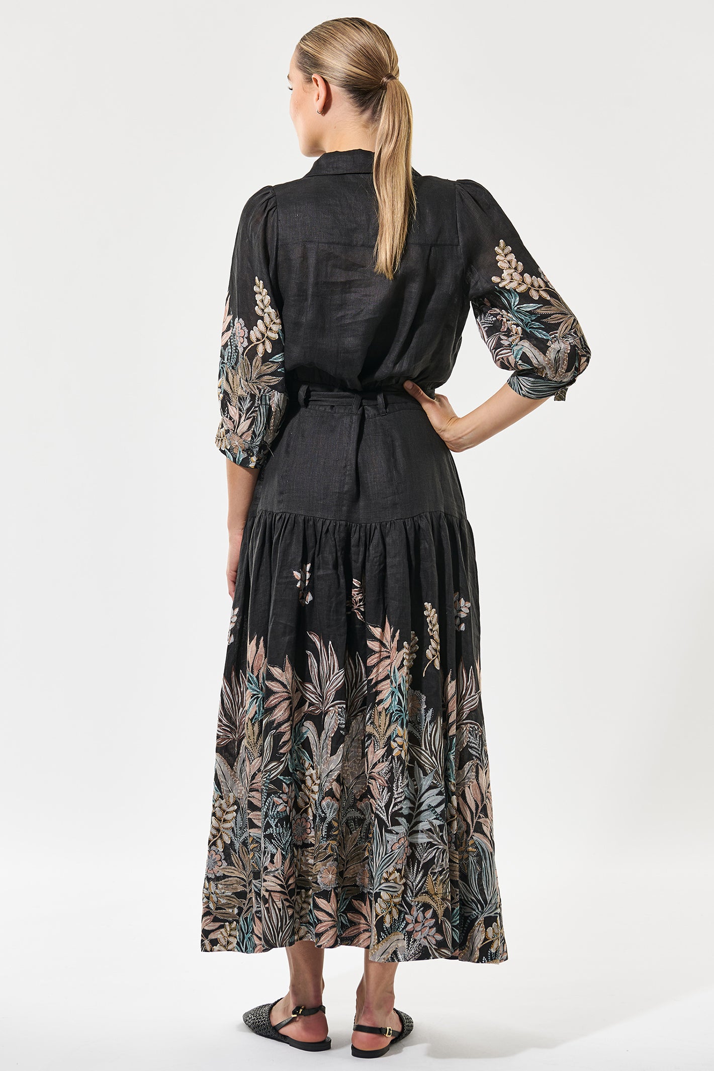 Dea Kudibal 0170725 PalmaDEA NS Nori Black Print Collared Linen Dress