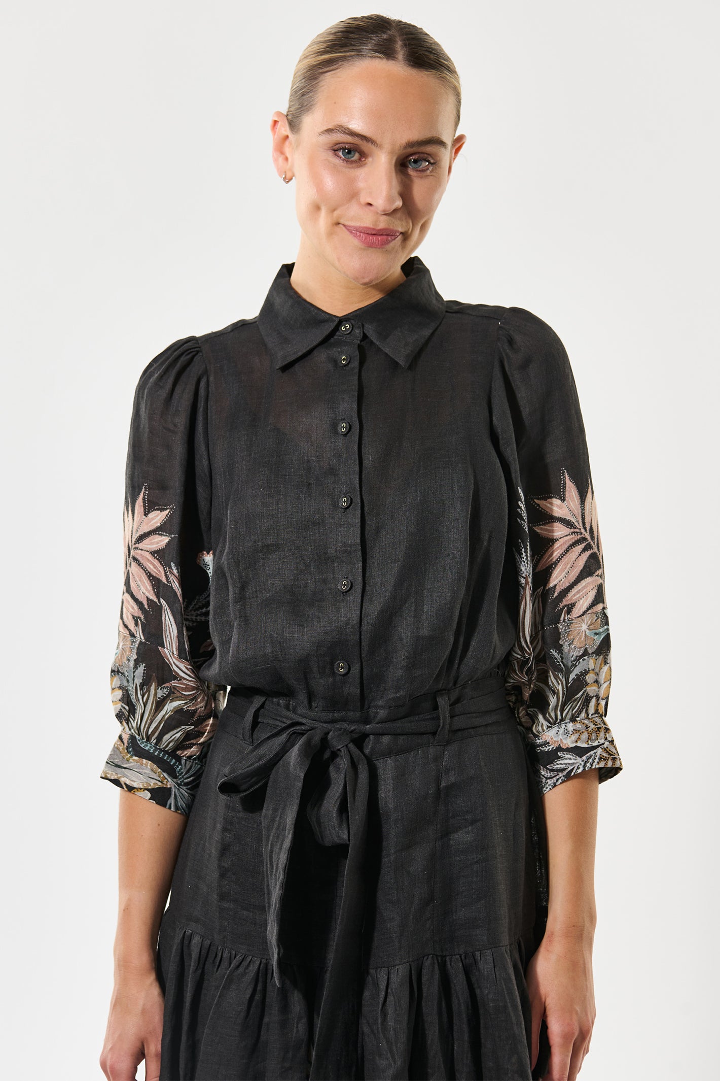 Dea Kudibal 0170725 PalmaDEA NS Nori Black Print Collared Linen Dress