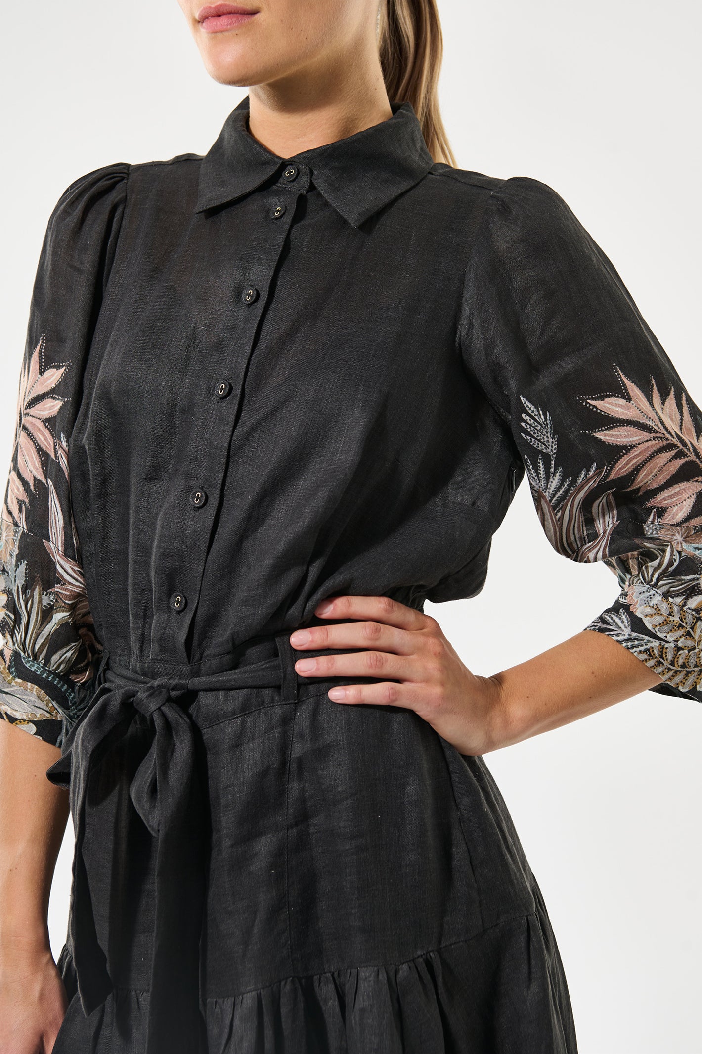 Dea Kudibal 0170725 PalmaDEA NS Nori Black Print Collared Linen Dress