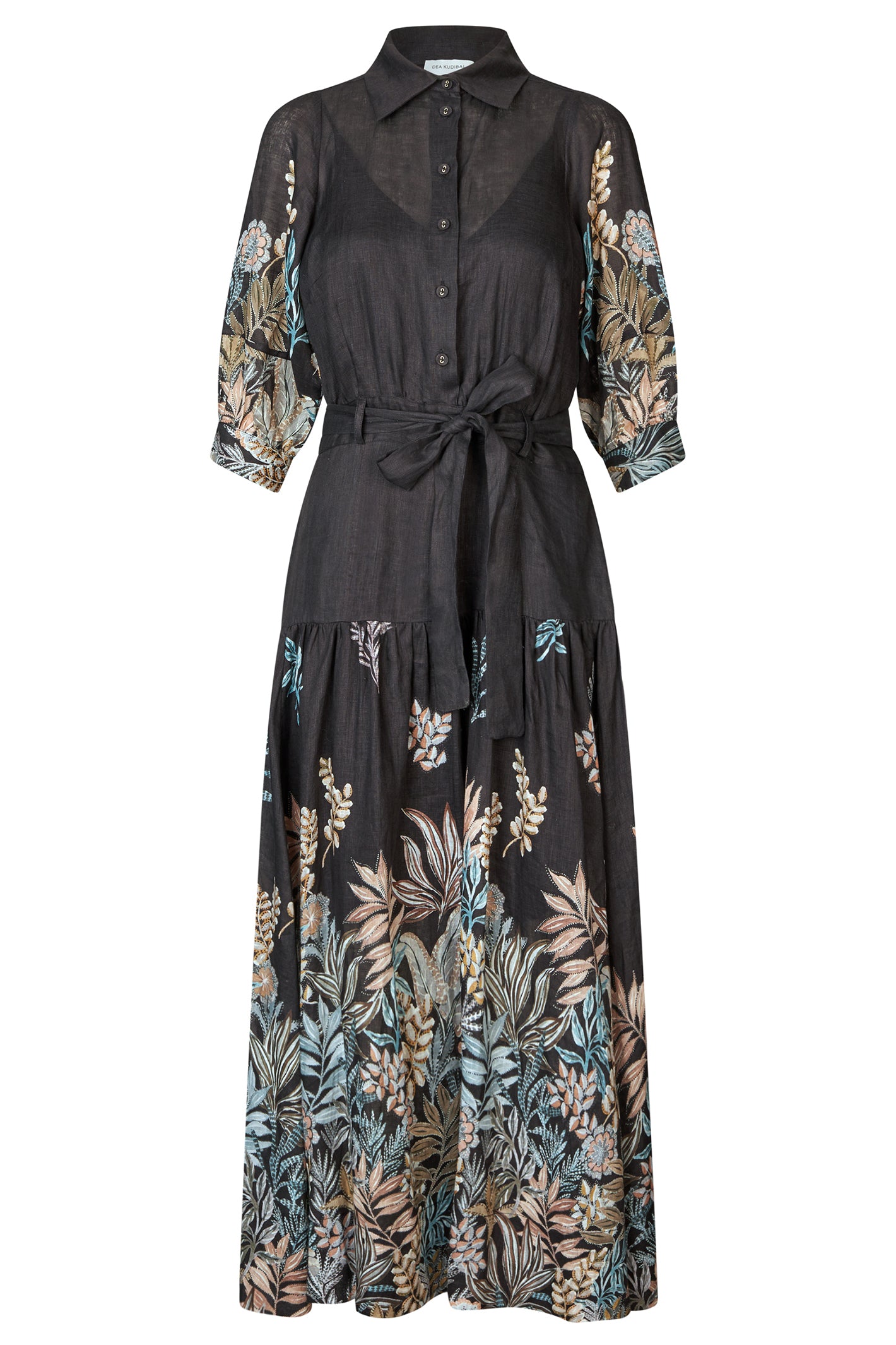 Dea Kudibal 0170725 PalmaDEA NS Nori Black Print Collared Linen Dress
