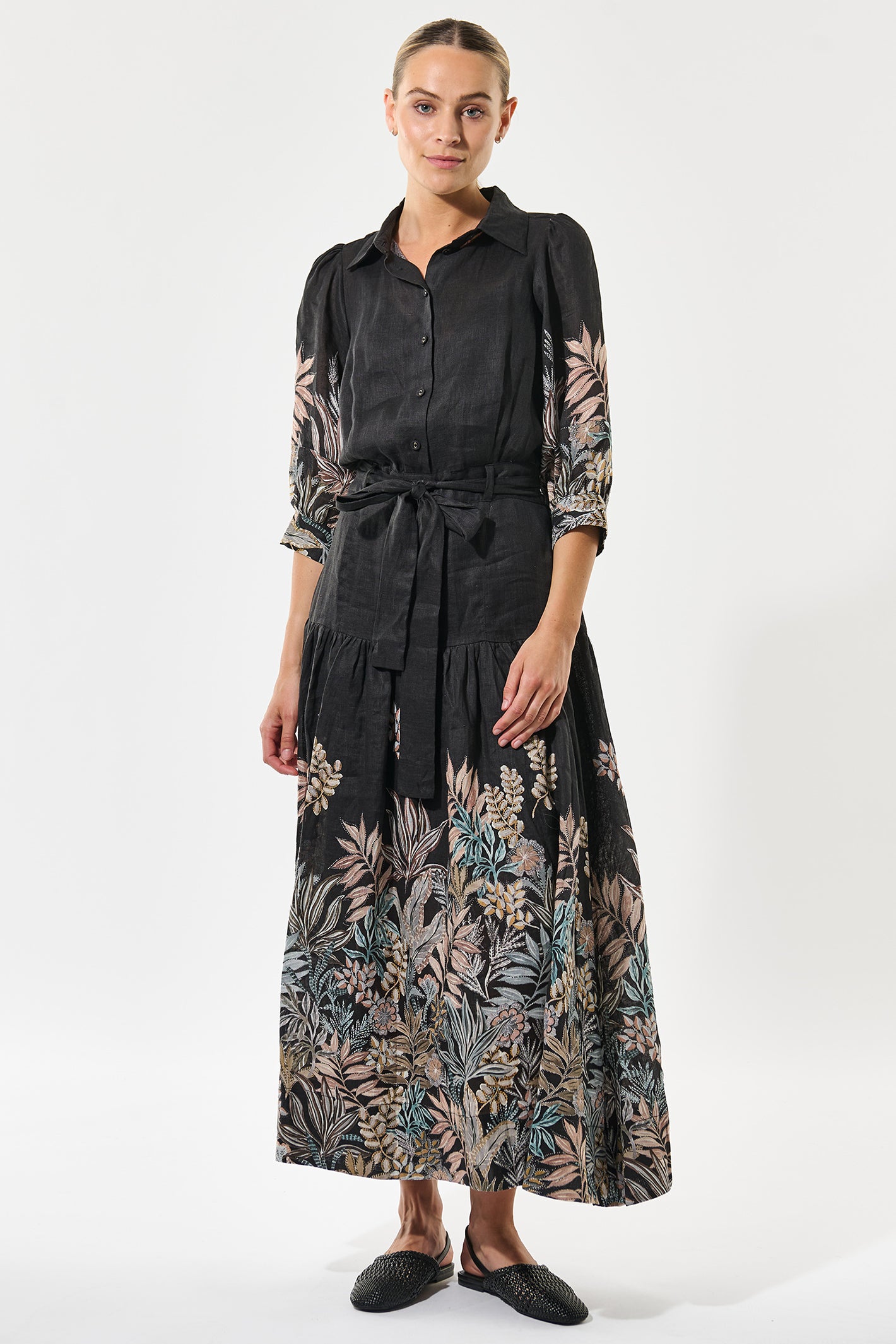 Dea Kudibal 0170725 PalmaDEA NS Nori Black Print Collared Linen Dress