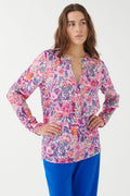 Dea Kudibal Santena Pink Blue Tehuana Villea Silk Blouse 0790124