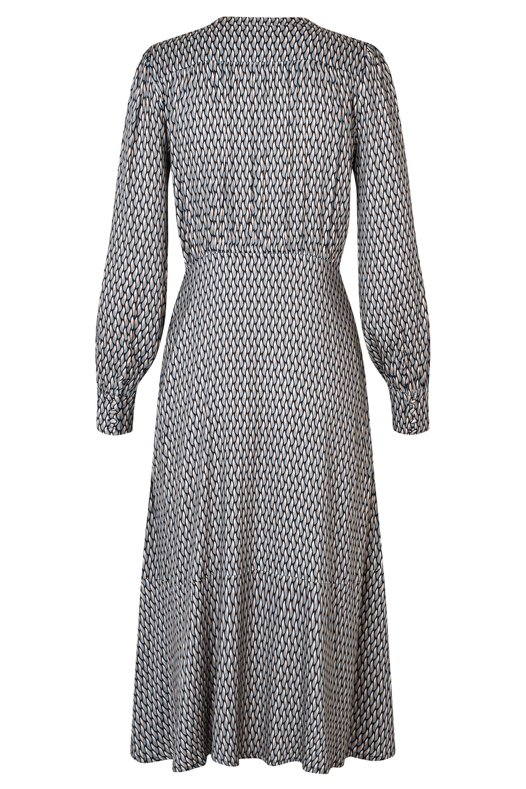 Patterned dress with long sleeves on a white background