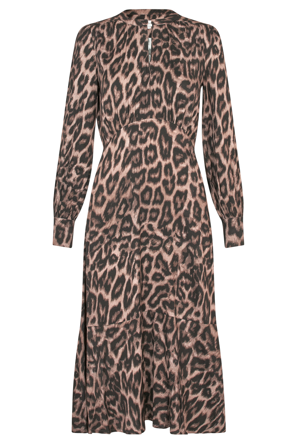 Leopard print dress with long sleeves on a white background