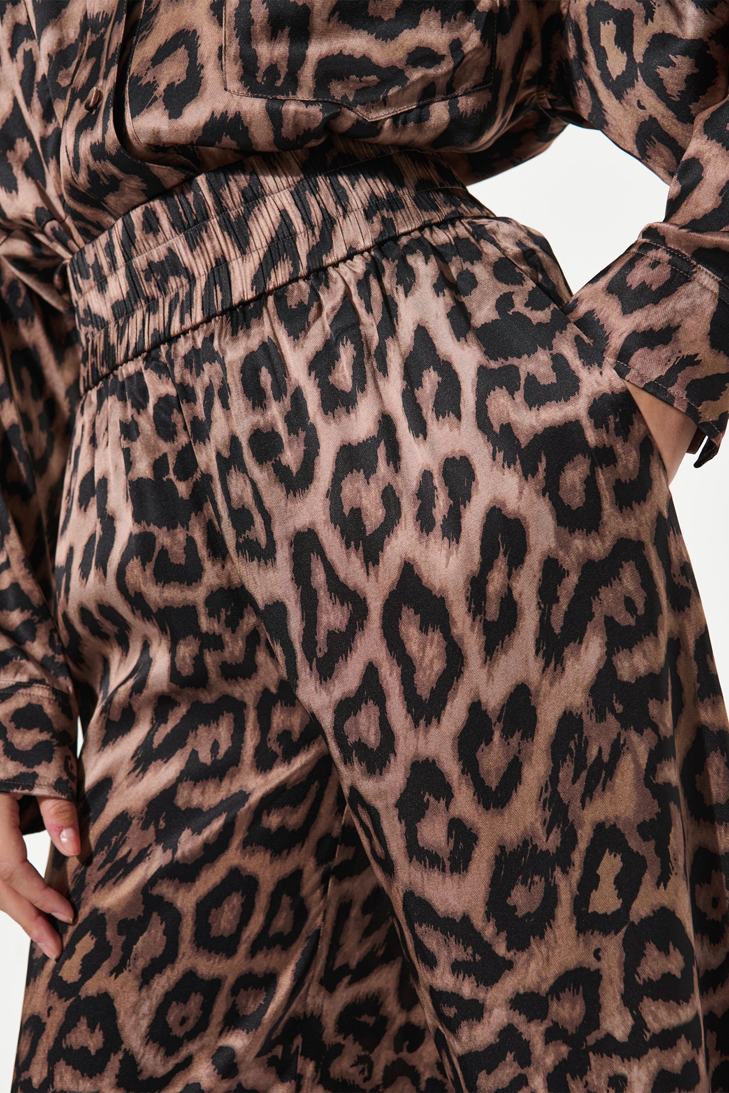 Leopard print outfit with a focus on the pattern.