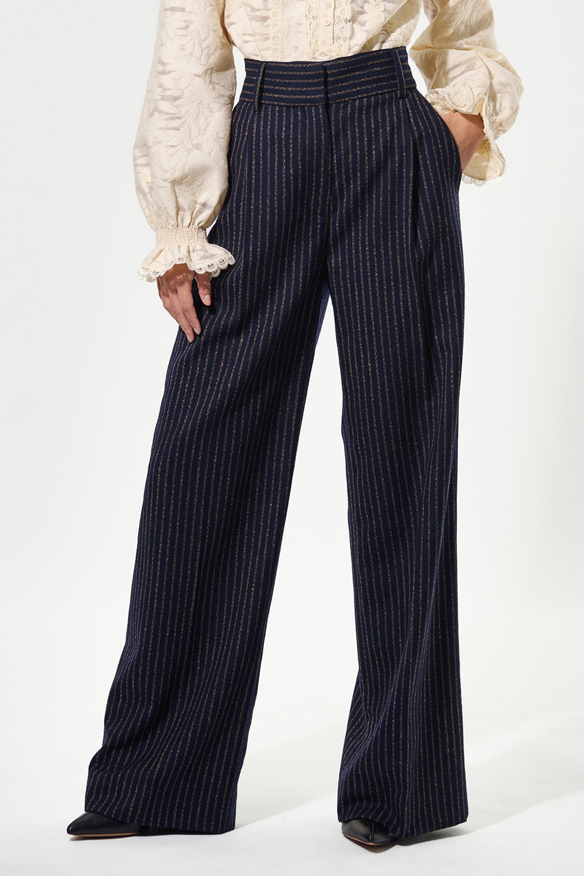 Dea Kudibal 1780725 CasitiaDEA Wide Leg Trouser Blue Pinstripe, front close view