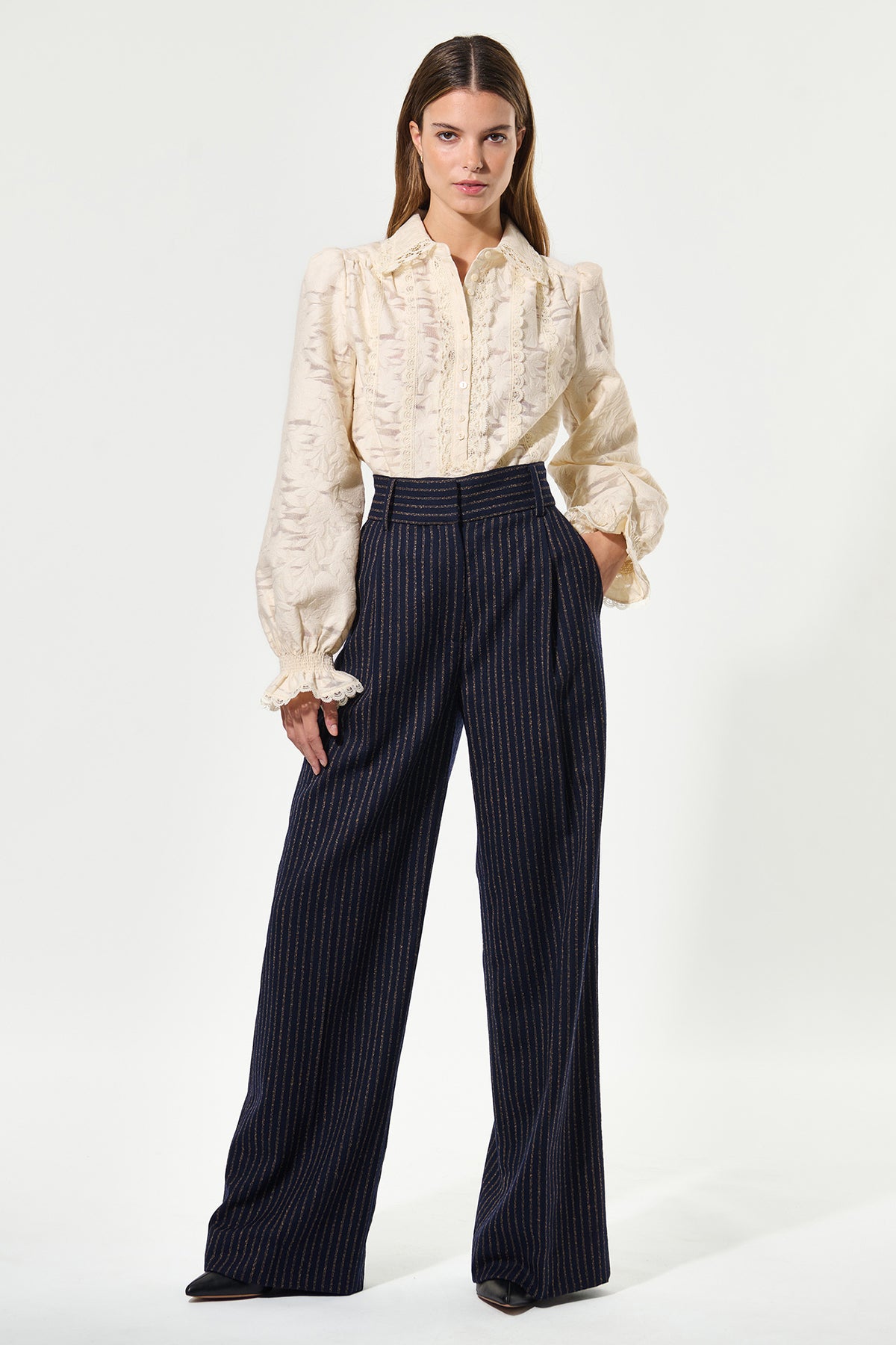 Dea Kudibal 1780725 CasitiaDEA Wide Leg Trouser Blue Pinstripe, front view