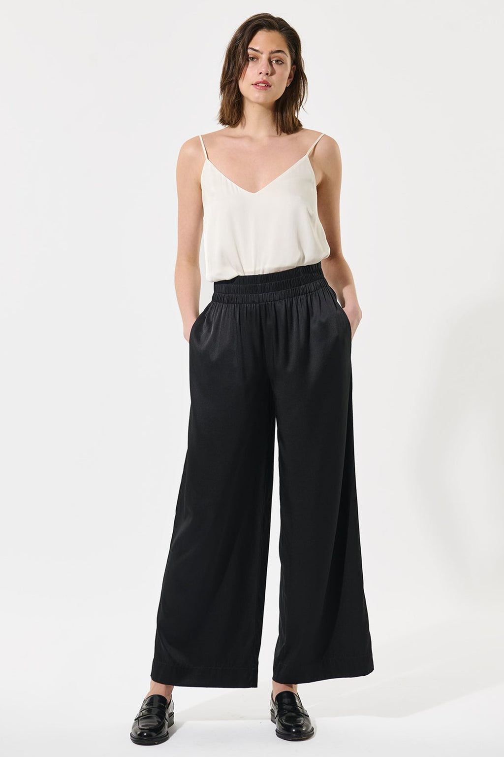 Dea Kudibal 2321024 Margodea Black Stretch Silk Wide Leg Trousers