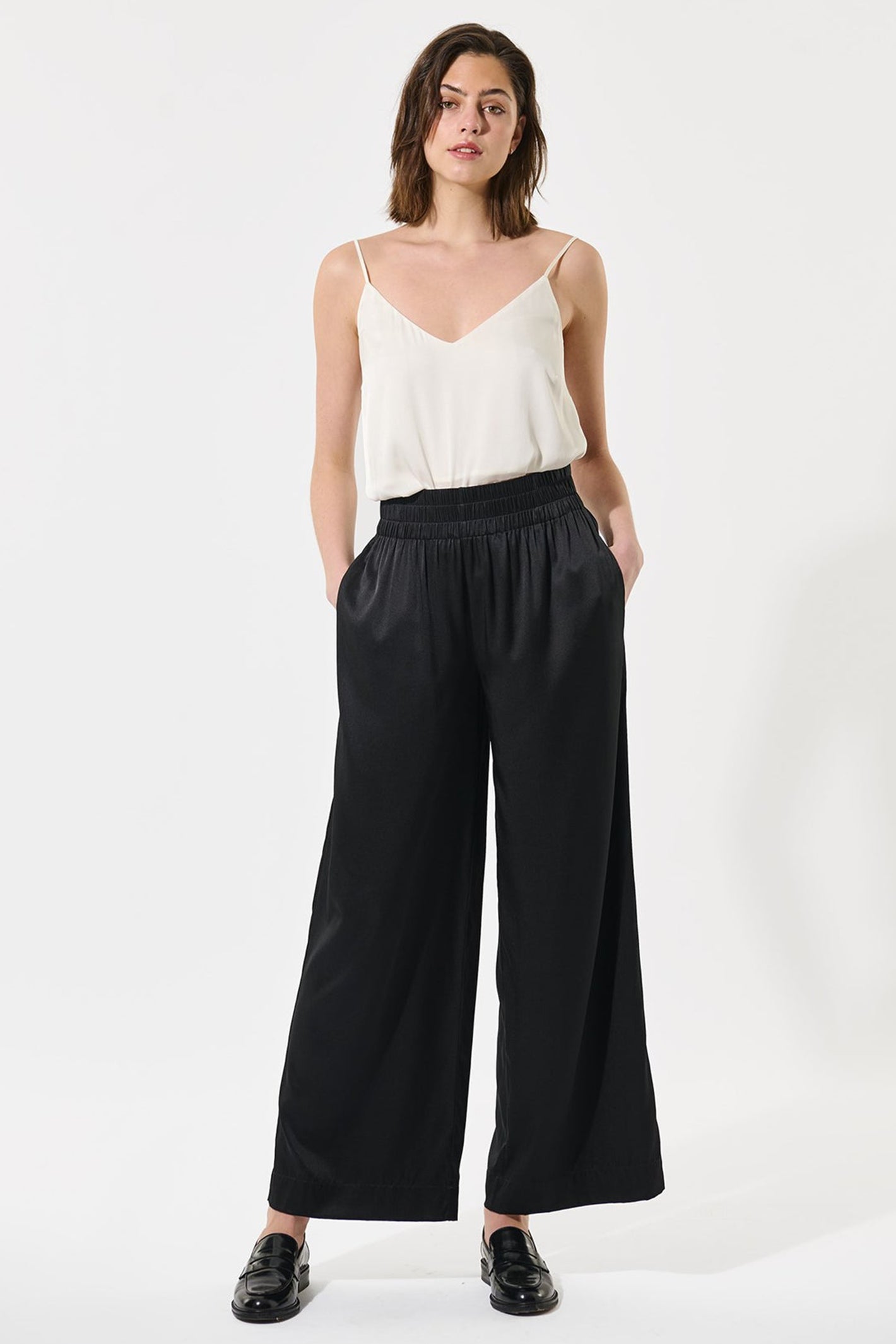 Dea Kudibal 2321024 Margodea Black Stretch Silk Wide Leg Trousers