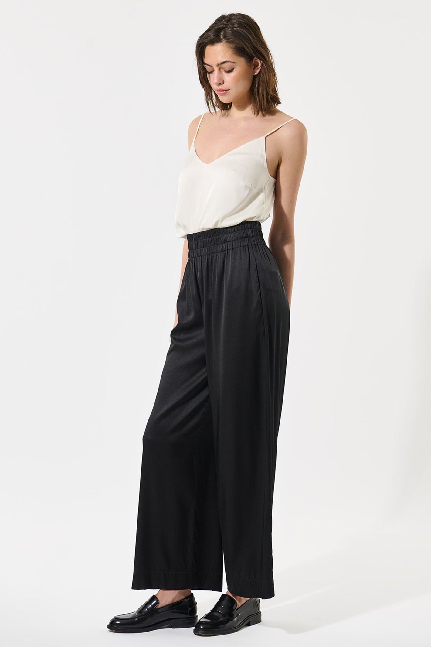 Dea Kudibal 2321024 Margodea Black Stretch Silk Wide Leg Trousers