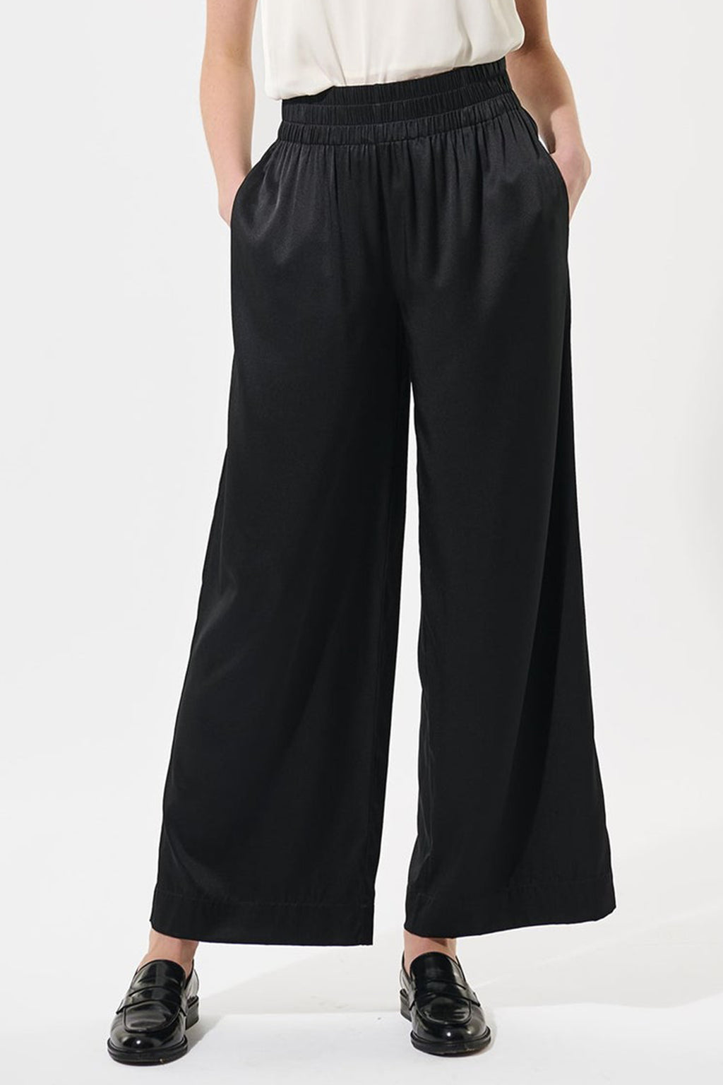 Dea Kudibal 2321024 Margodea Black Stretch Silk Wide Leg Trousers