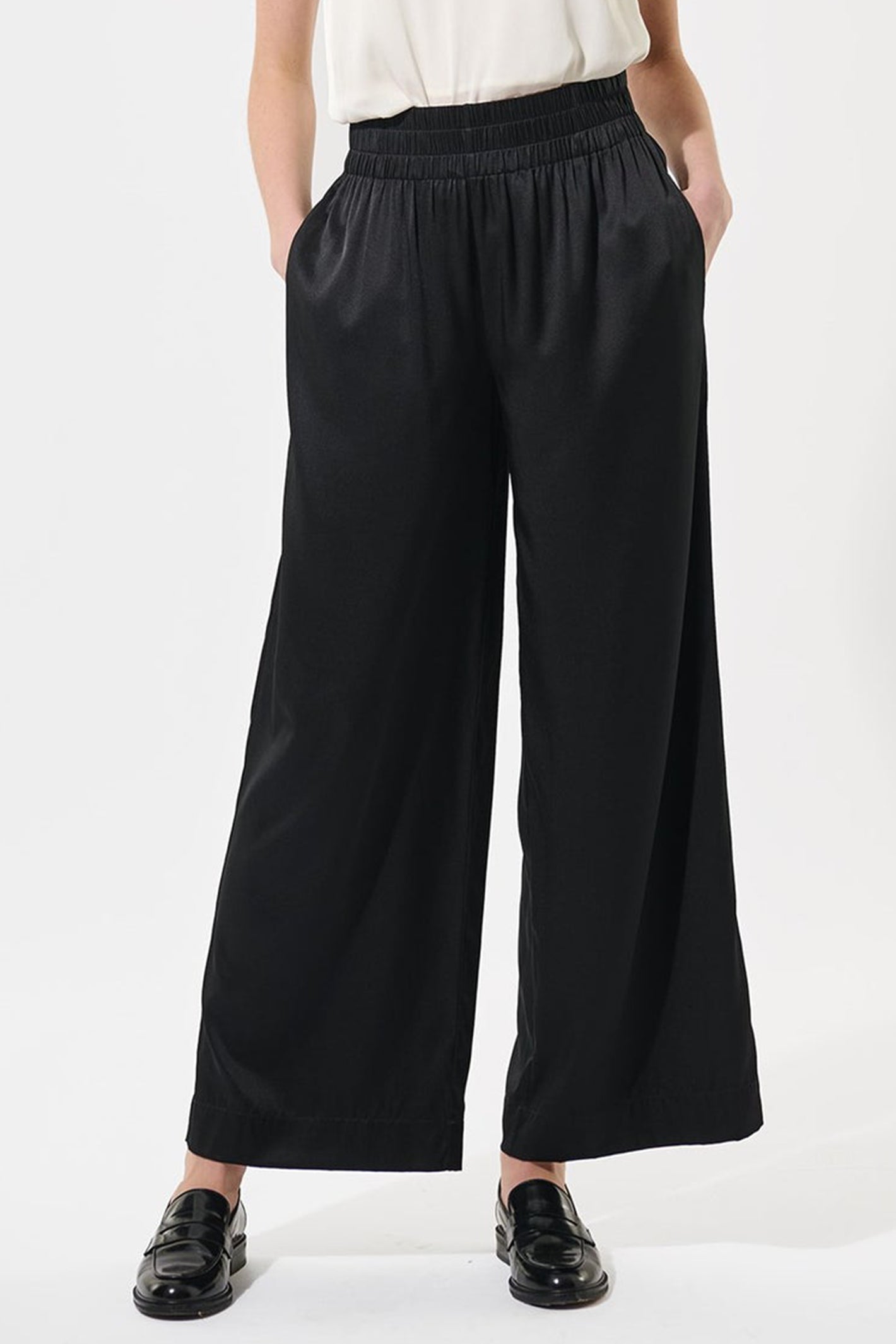Dea Kudibal 2321024 Margodea Black Stretch Silk Wide Leg Trousers