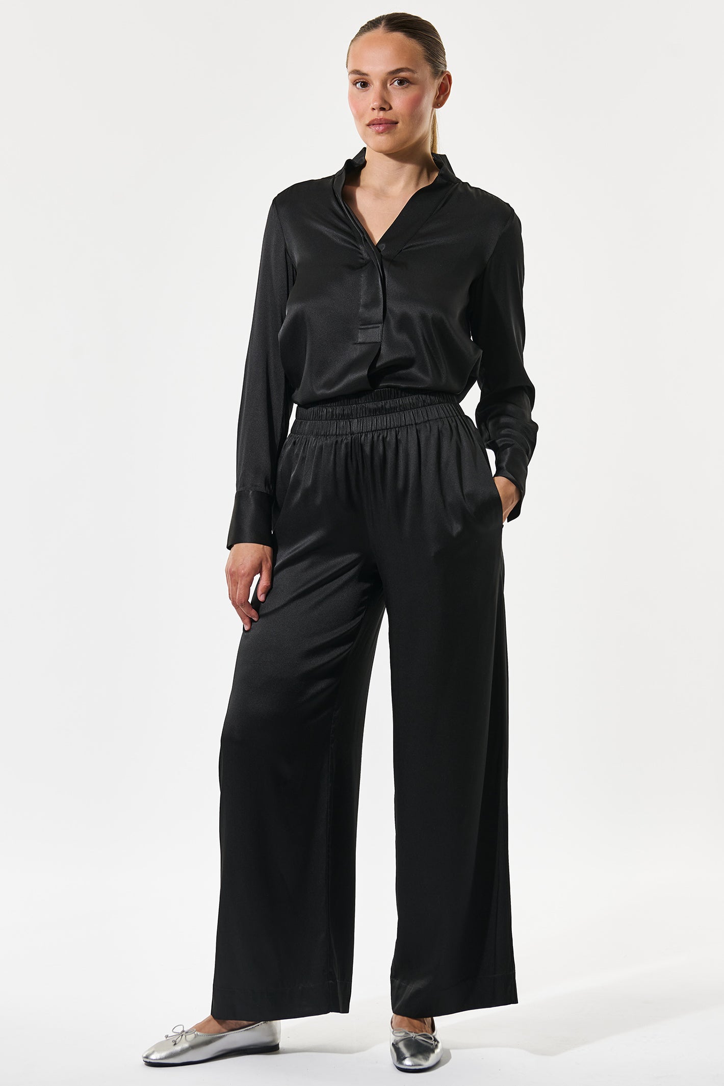 Dea Kudibal 2510725 MargoDEA Black Silk Twill Elastic Waist Trousers