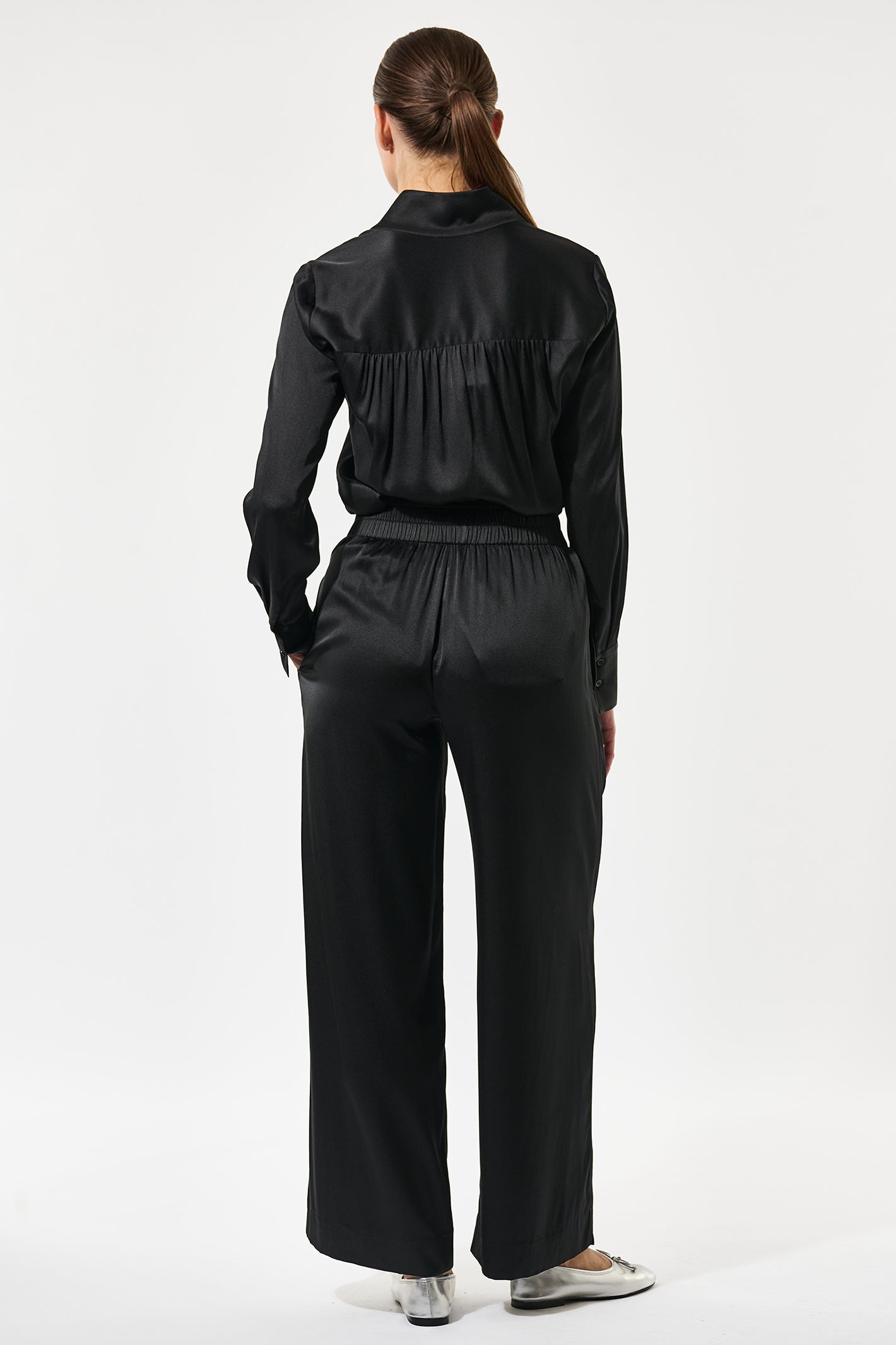 Dea Kudibal 2510725 MargoDEA Black Silk Twill Elastic Waist Trousers
