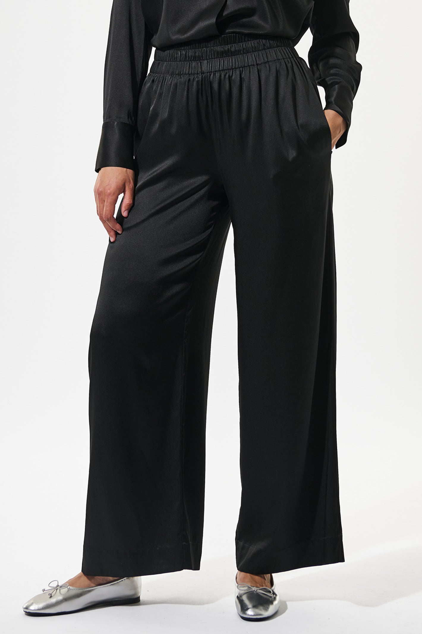 Dea Kudibal 2510725 MargoDEA Black Silk Twill Elastic Waist Trousers