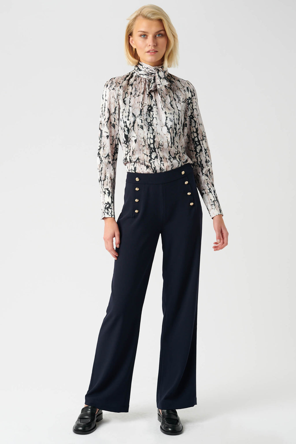 Dea Kudibal Elsa Bark Blouse with Tie Silk Multi Grey, full length view
