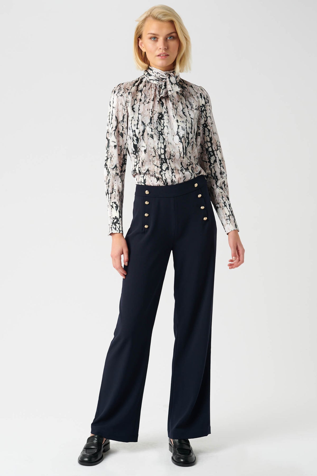 Dea Kudibal Elsa Bark Blouse with Tie Silk Multi Grey, full length view