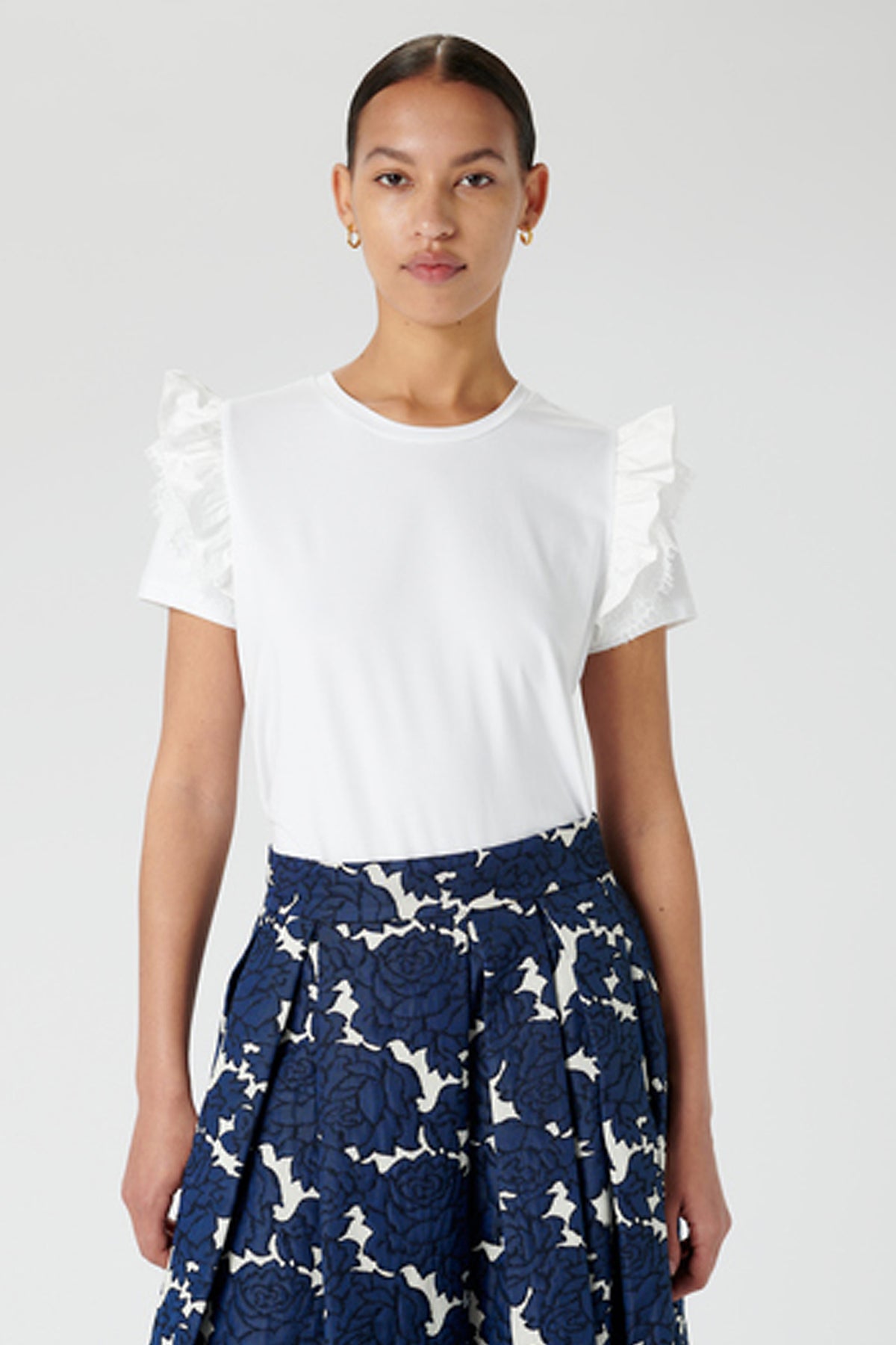 Dea Kudibal Kimmie 04-0123 White Lace Frill Sleeve Top, front view