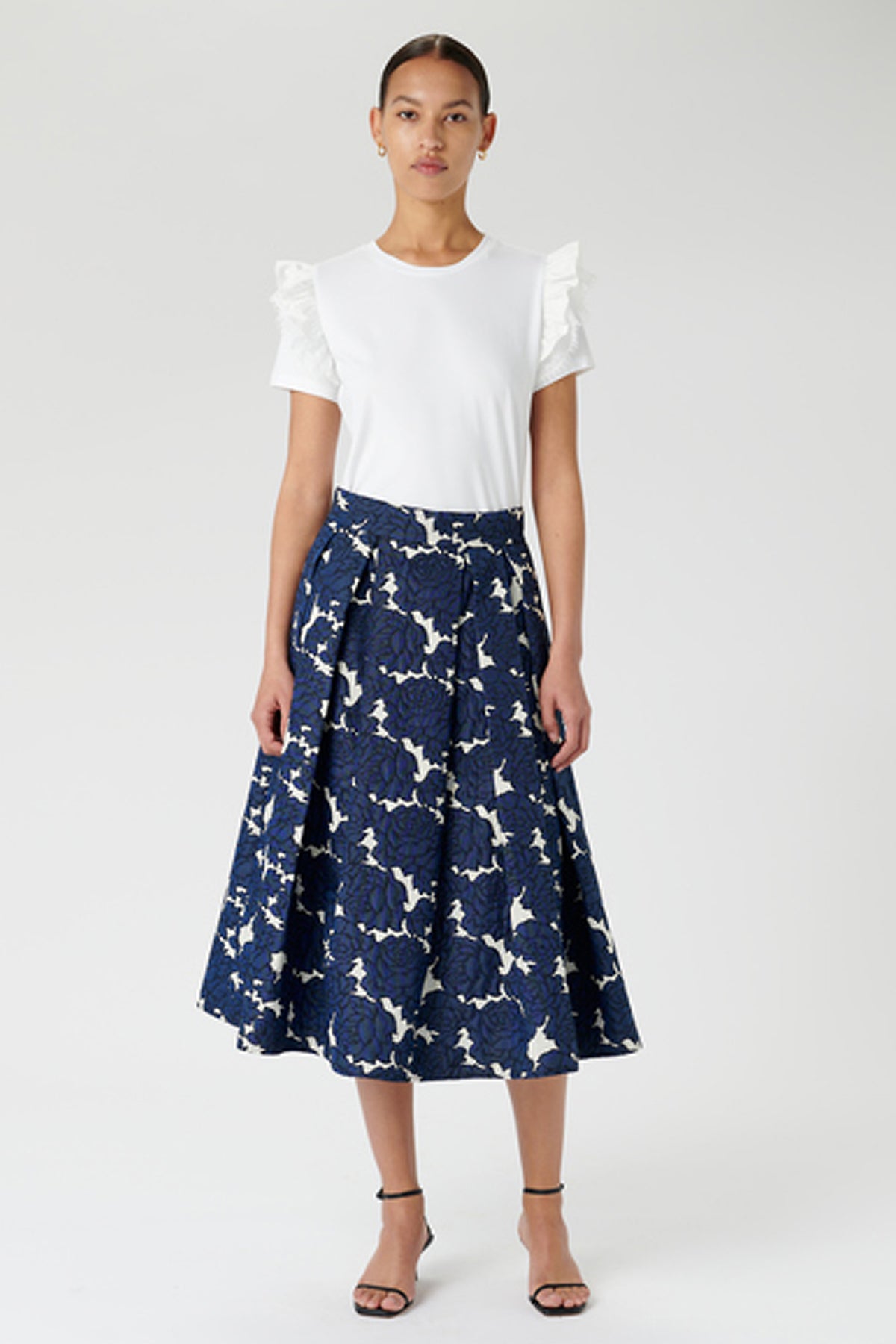 Dea Kudibal Kimmie 04-0123 White Lace Frill Sleeve Top, full length styled view