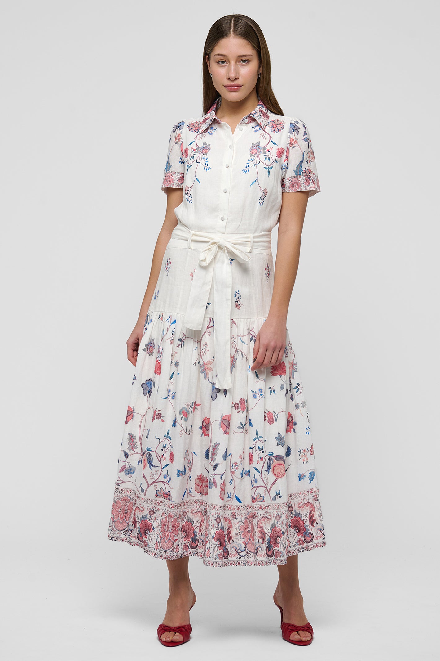 Dea Kudibal LunaDEA Cream Grand Chintz Print Collared Dress 1740326